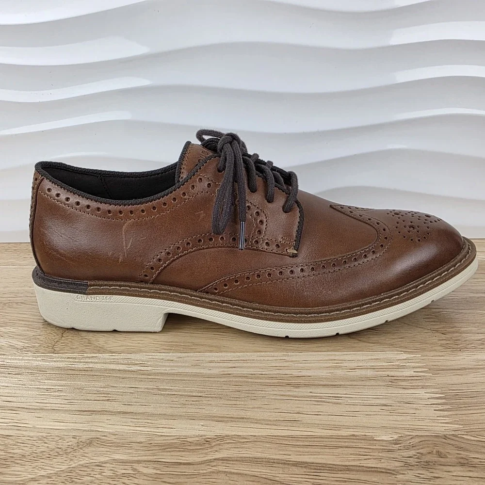 Cole Haan Go-To Wingtip Oxford Shoes Mens 8 M British Tan Leather Brogue C34120